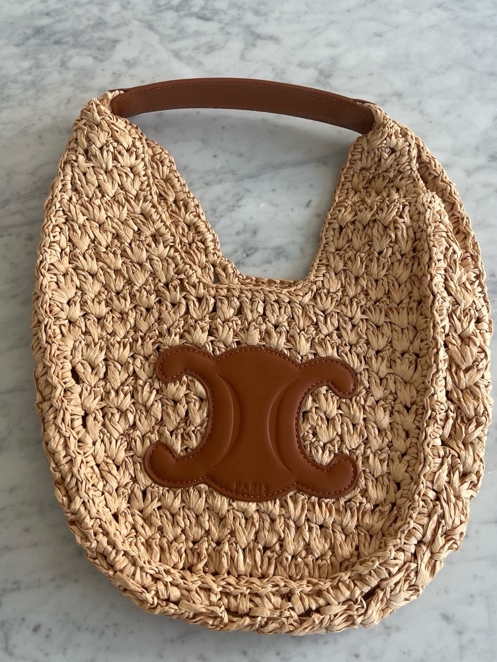 Woven Straw Shoulder Bag with Tan Leather Trim - Picture 2 of 3